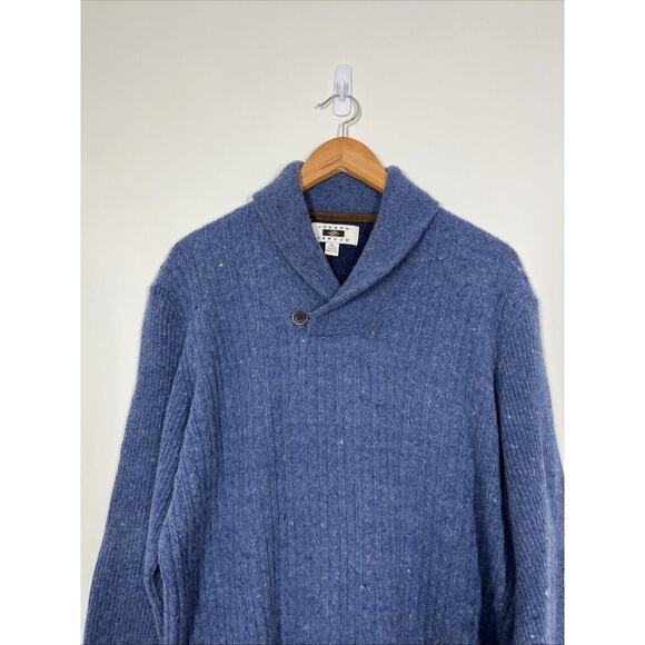 Joseph Abboud Blue Wool Blend Cable Knit Sweater XL Mens Elbow Patches Preppy - Picture 3 of 9